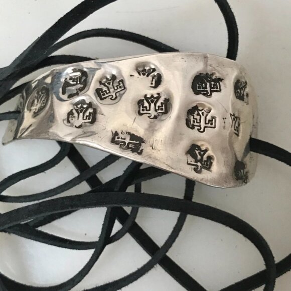 PHoenix Eagle Antique Sterling Silver Tie Wrap 925 Leather Cuff Bracelet Boho - Picture 5 of 11